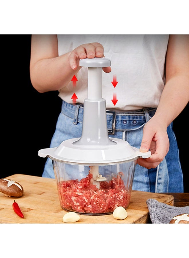 Manual Multi-Purpose Food Chopper for Meat & Vegetables with Transparent Bowl and Stainless Steel Blades - Image 3